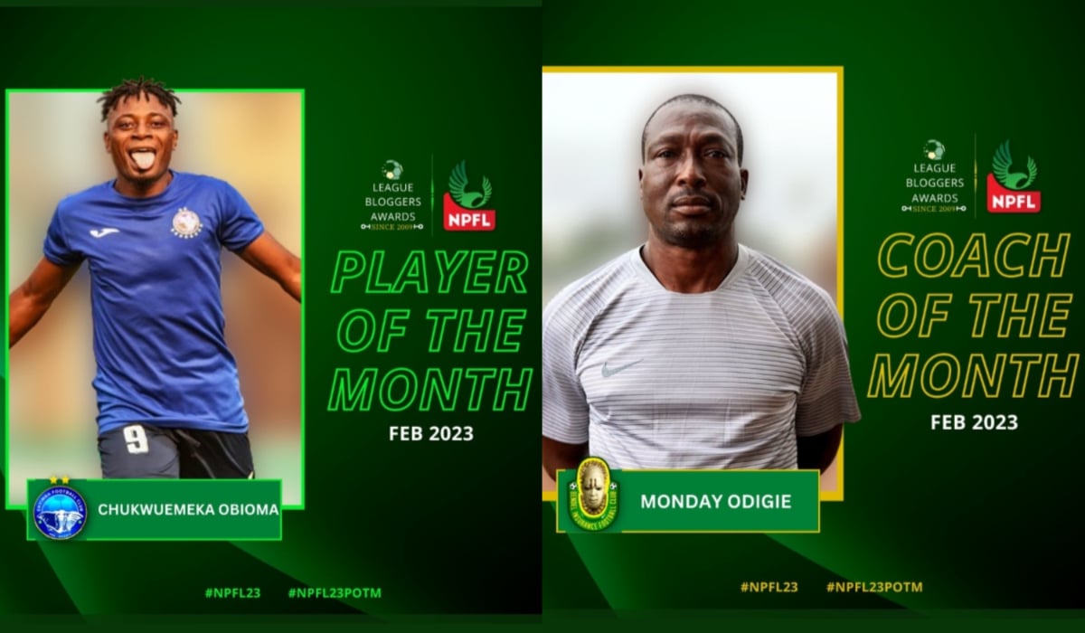 Obioma and Odigie are awarded NPFL Player and Coach of the Month.